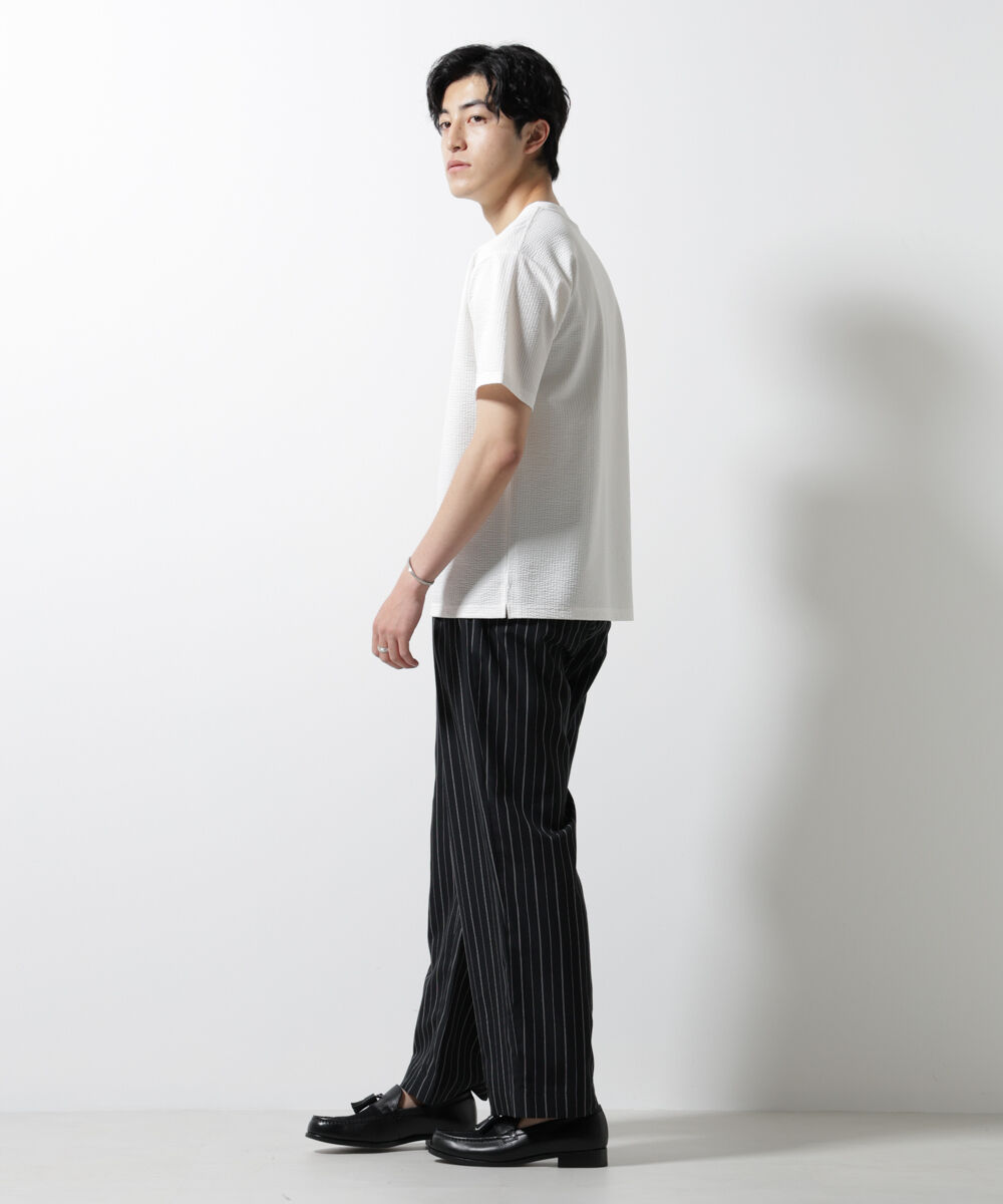 nano･universe「ジャージーサッカーヘンリーネックTシャツ 半袖」|Tシャツ・カットソー|