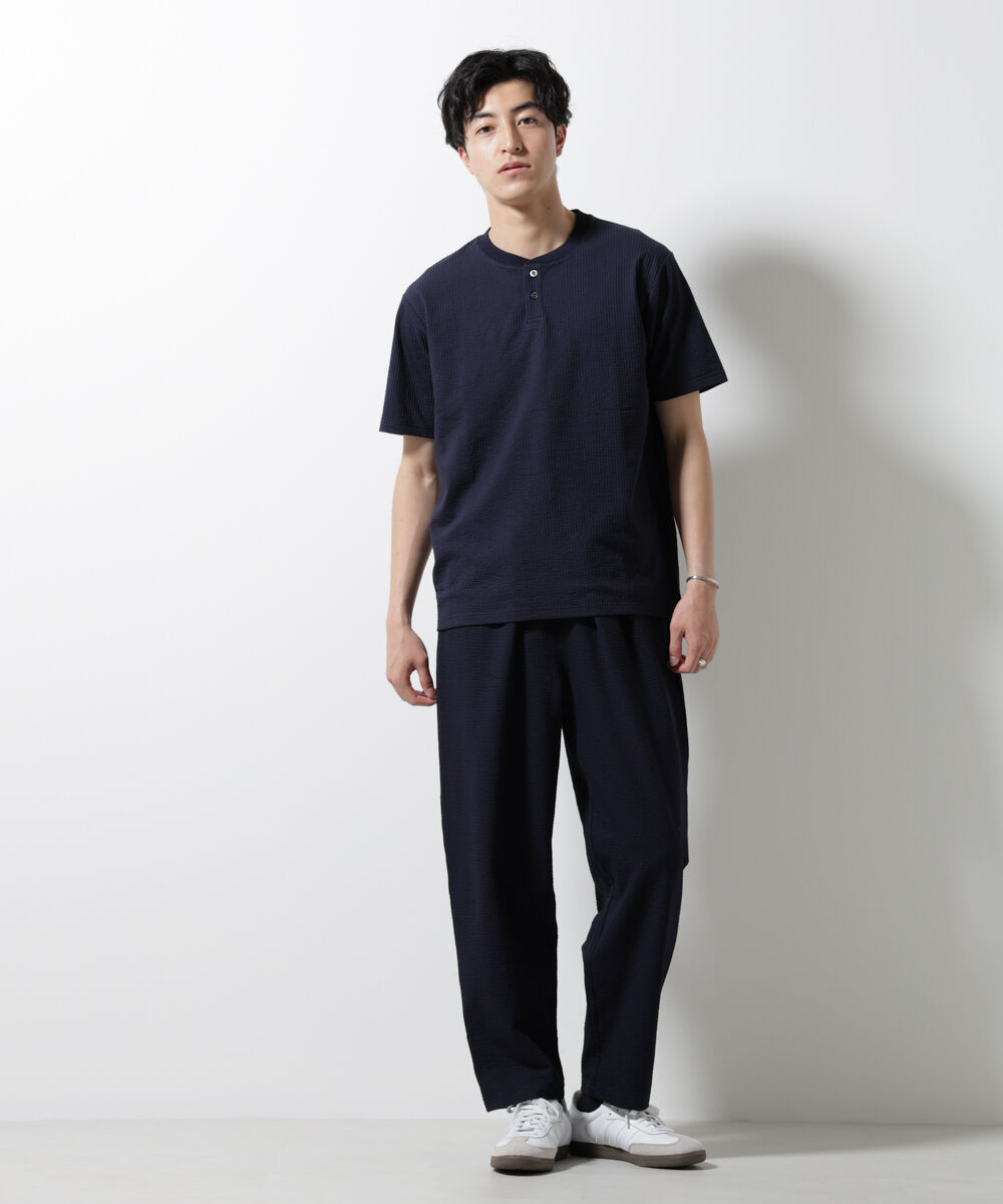 nano･universe「ジャージーサッカーヘンリーネックTシャツ 半袖」|Tシャツ・カットソー|