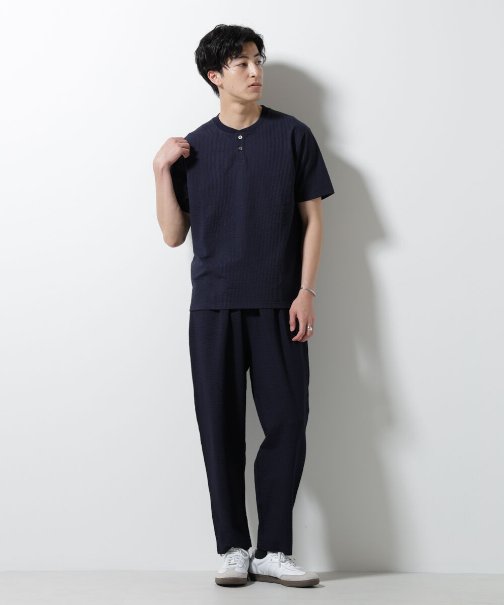 nano･universe「ジャージーサッカーヘンリーネックTシャツ 半袖」|Tシャツ・カットソー|