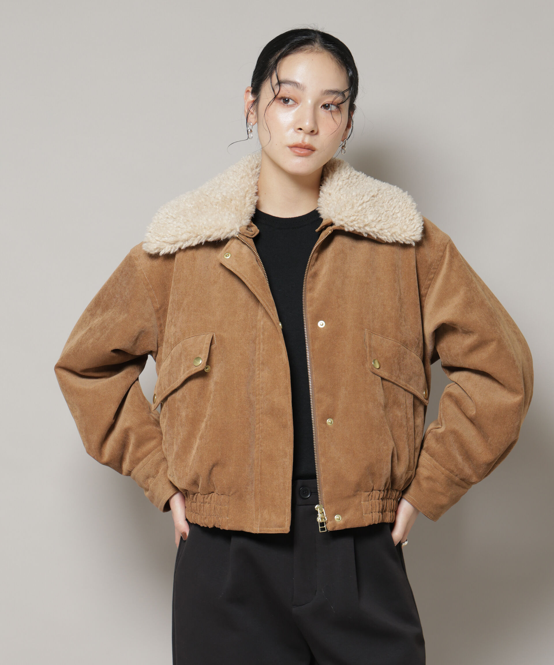 nano･universe「ボア衿付きコーデュロイ中綿ブルゾン」|ブルゾン・スタジャン|