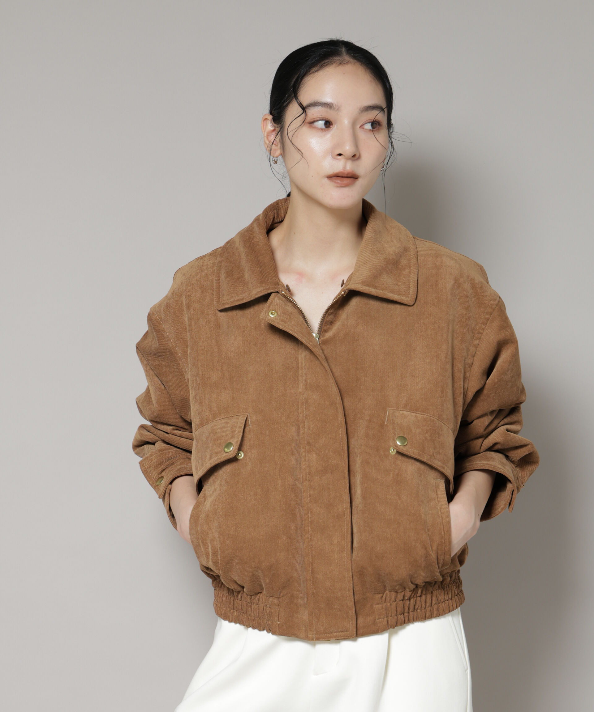 nano･universe「ボア衿付きコーデュロイ中綿ブルゾン」|ブルゾン・スタジャン|