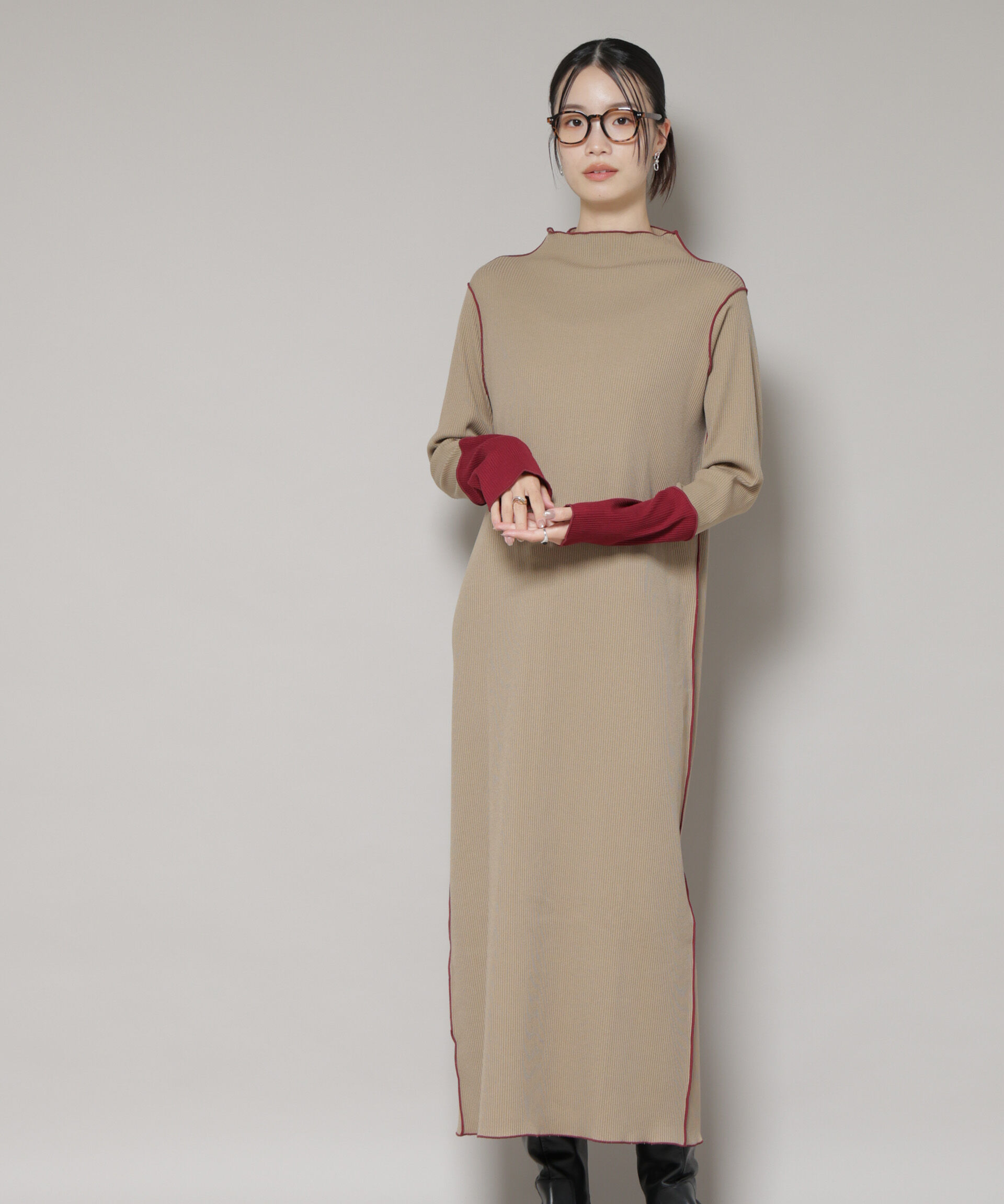 nano･universe「テレコリブ配色メローワンピース」|ワンピース|