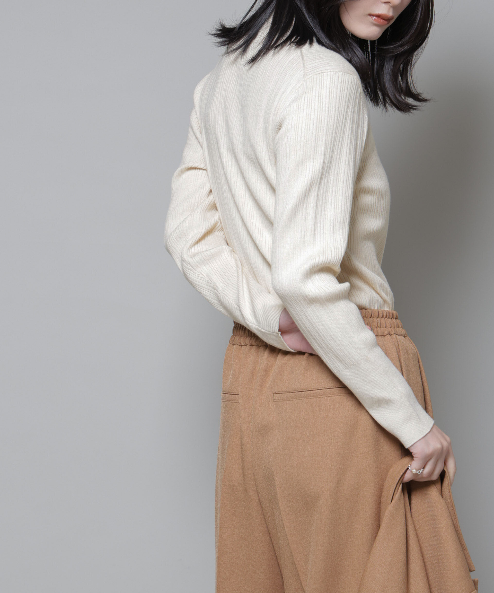 nano･universe「ホホバオイル加工ランダムリブタートルニット」|ニット・セーター|