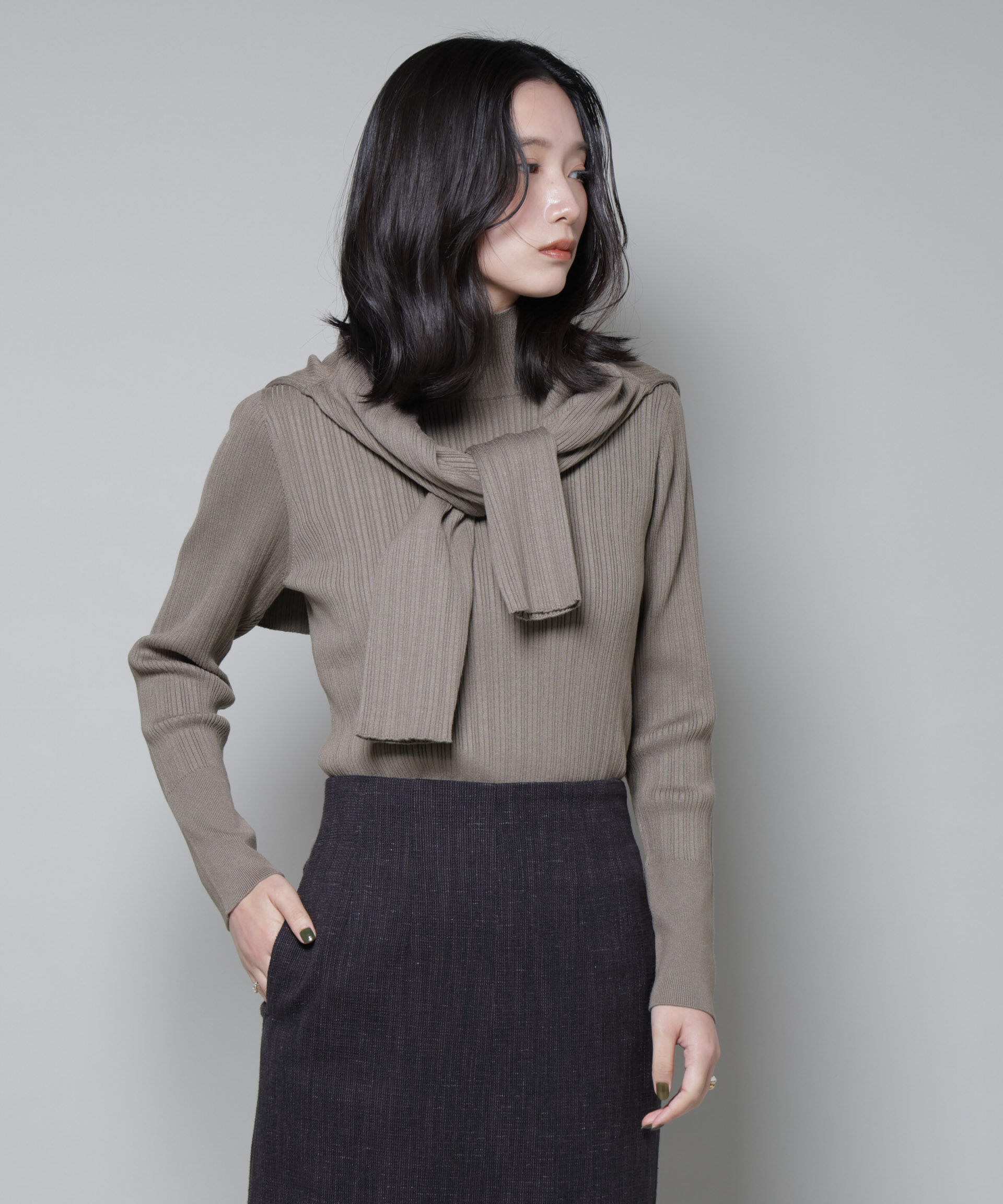 nano･universe「ホホバオイル加工ランダムリブタートルニット」|ニット・セーター|