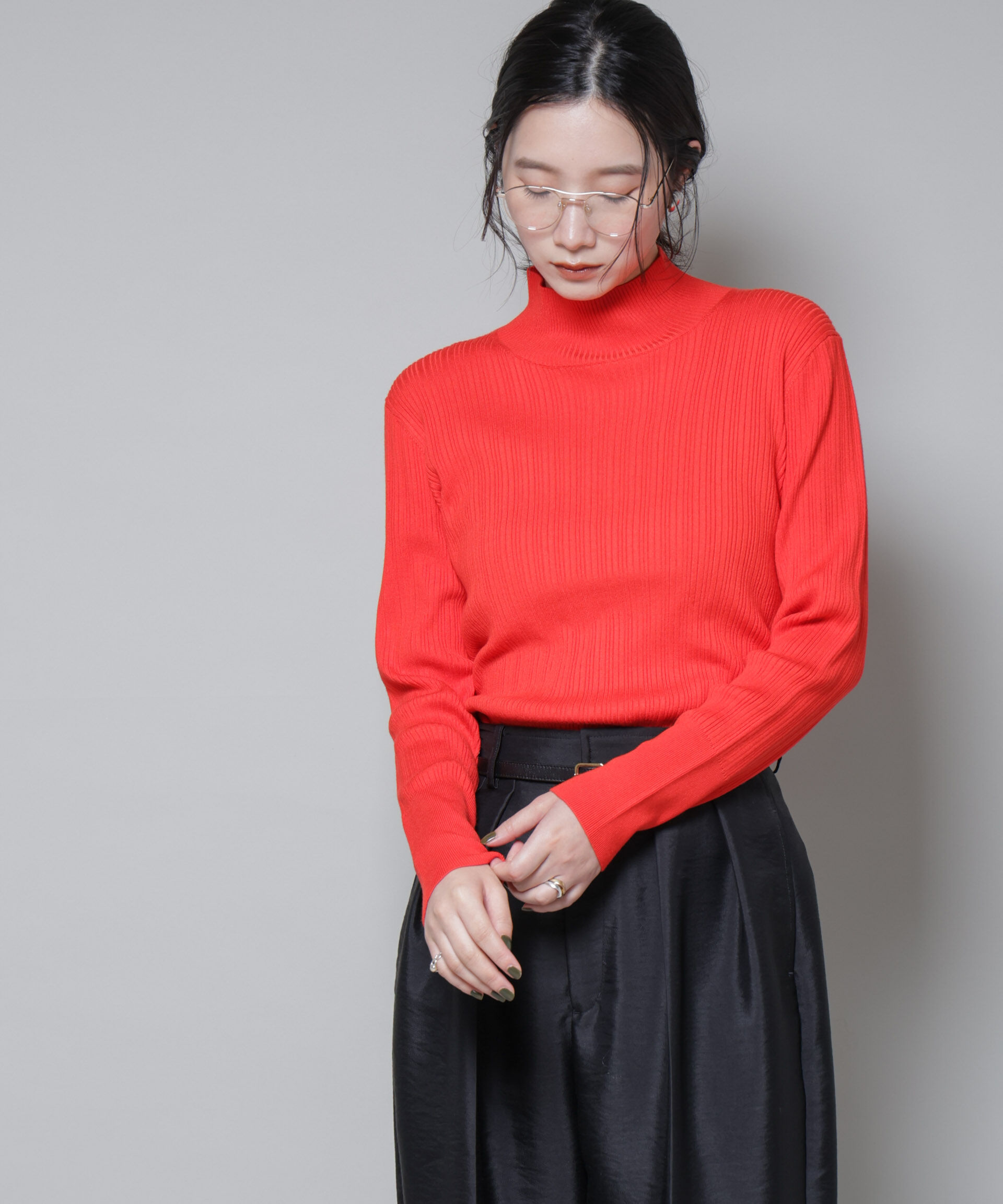 nano･universe「ホホバオイル加工ランダムリブタートルニット」|ニット・セーター|