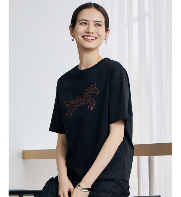 自由区「【カタログ掲載】ホースモチーフロゴ Tシャツ」|Tシャツ・カットソー|ブラック