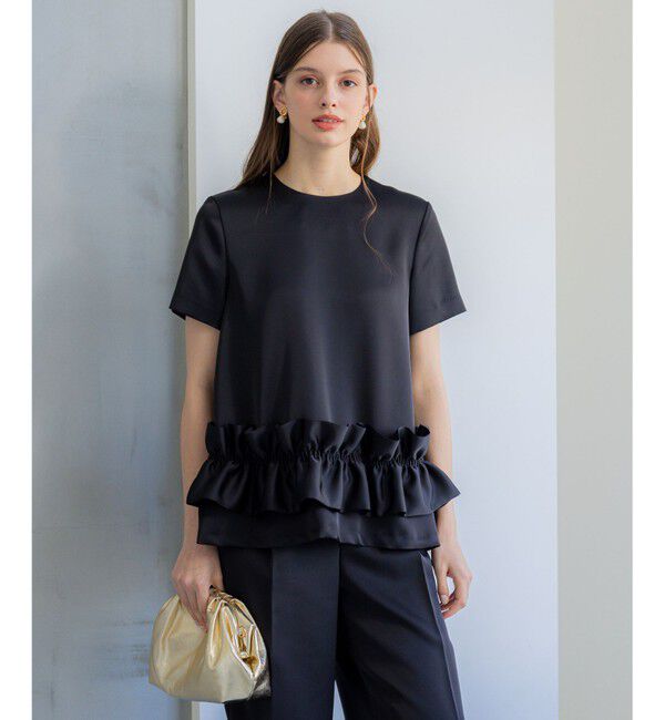 23区「【APPLAUDIR】クリアダブルサテン フリルヘム ブラウス」|シャツ・ブラウス|ブラック系