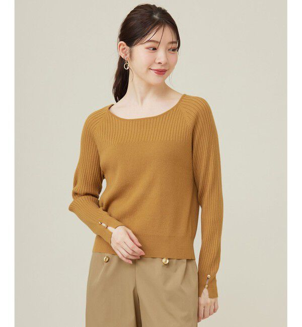 ANY SIS「【ウールブレンドシリーズ】ベースネックリブコンビ ニット」|ニット・セーター|マスタード