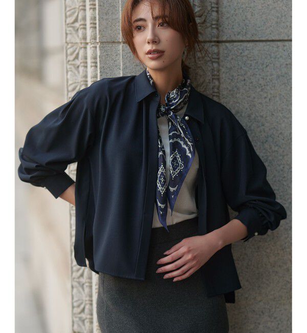 ANY SIS「【UVカット・アンチピリング・洗える】ウーステッドエステル シャツ」|シャツ・ブラウス|ネイビー