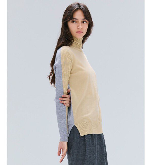 BEIGE,「【洗える・VERY NaVY掲載】LA MONNAIE / バイカラーウールタートルニット」|ニット・セーター|Mustard &times; L.Gray