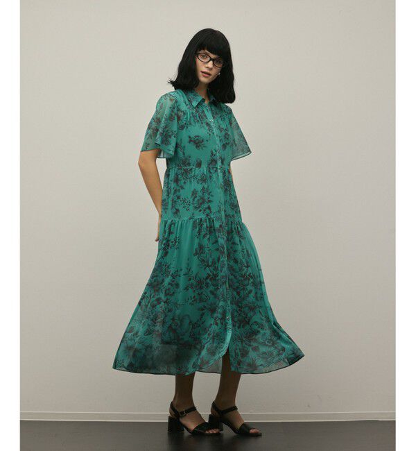 Diagram「【スタイリスト木津明子さんインスタライブ紹介】フラワープリントシャツフレアワンピース」|ワンピース|グリーン