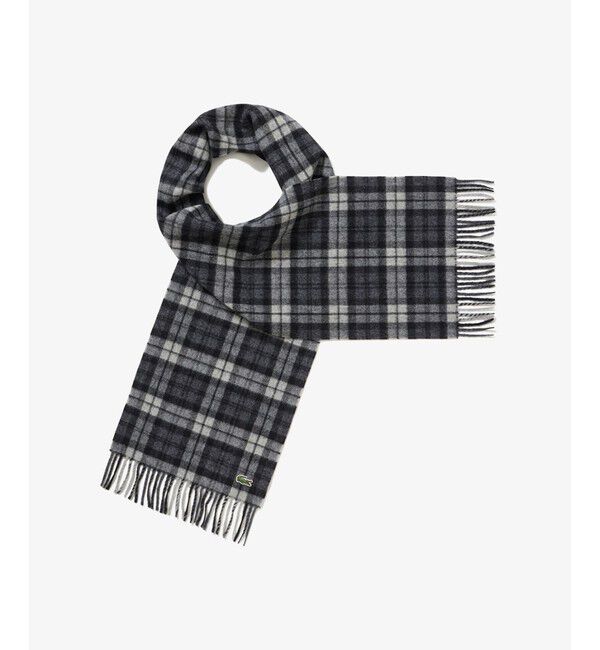 LACOSTE「メリノウールチェックマフラー」|マフラー|ブラック