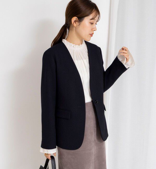 NOLLEY'S「《セットアップ対応》ウォッシャブルサージストレッチVネックジャケット」|ノーカラージャケット|