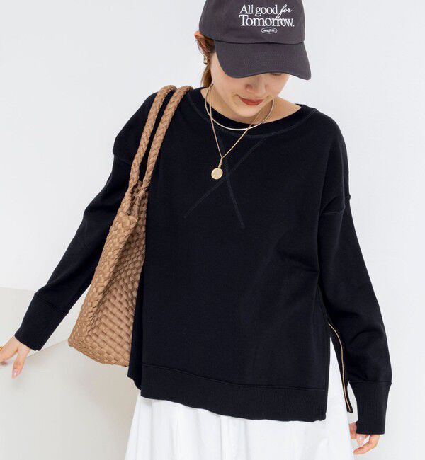 Rie Miller「《手洗い可能》トレーナー風プルオーバーサイドZIP」|ニット・セーター|ネイビー