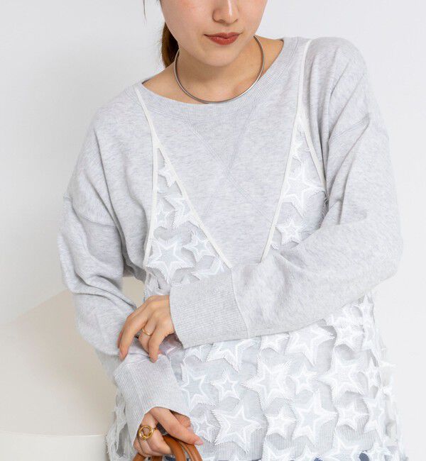 Rie Miller「《手洗い可能》トレーナー風プルオーバーサイドZIP」|ニット・セーター|ライトグレー