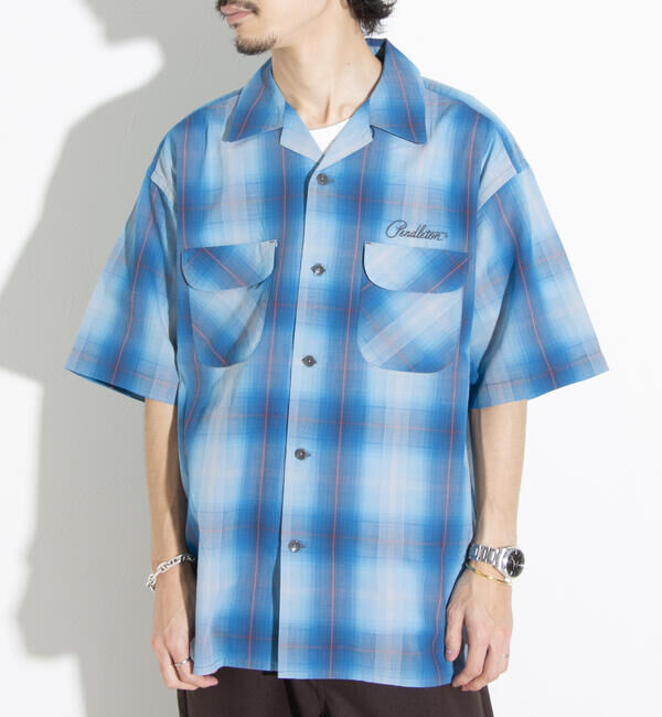 GLOSTER「【PENDLETON/ペンドルトン】オープンカラーシャツ 半袖シャツ 刺繍 ワンポイント チェック」|シャツ・ブラウス|