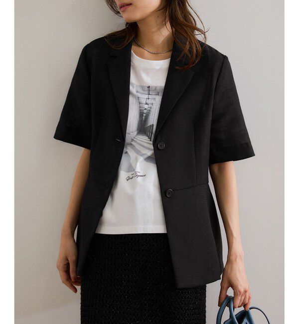 ROPE「リネンライク ベルテッドジャケット/セットアップ対応」|テーラードジャケット|ブラック(01)