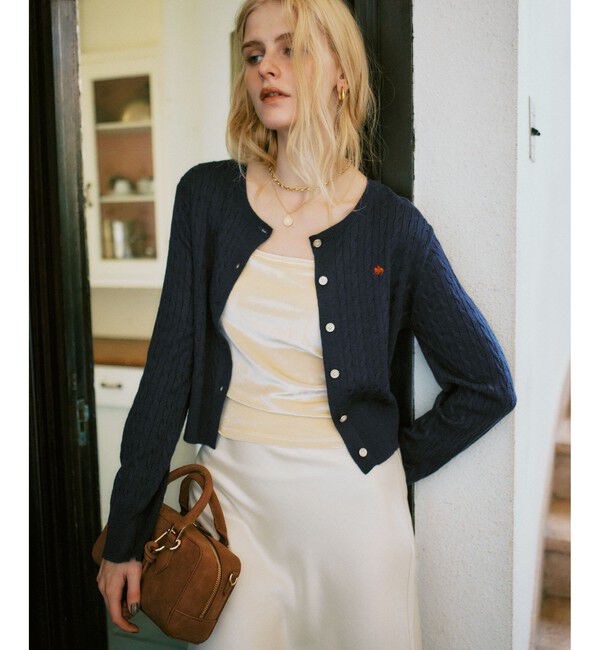 VIS「【POLO BCS】VIS別注ミニケーブルノーカラーニットカーディガン」|カーディガン|