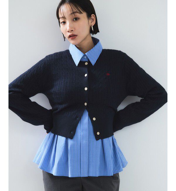 VIS「【POLO BCS】VIS別注ミニケーブルノーカラーニットカーディガン」|カーディガン|