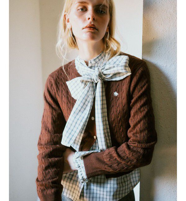 VIS「【POLO BCS】VIS別注ミニケーブルノーカラーニットカーディガン」|カーディガン|ブラウン(20)