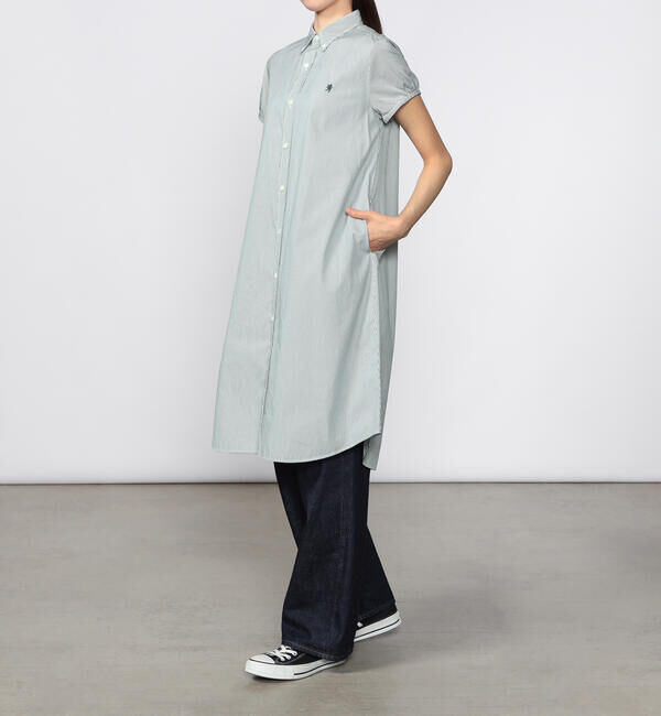  「Gymphlex | コットンストライプ フレンチスリーブシャツワンピース WOMEN」|ワンピース|