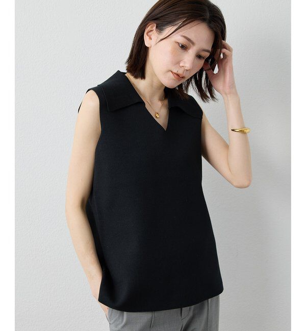 Drawing Numbers「【Drawing Numbers】ポロカラーノースリーブワイドニット」|ニット・セーター|ブラック
