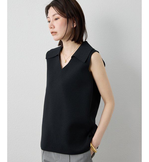 Drawing Numbers「【Drawing Numbers】ポロカラーノースリーブワイドニット」|ニット・セーター|