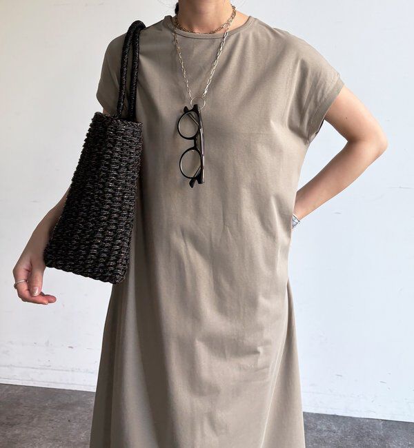  「【WEB限定】クール天竺フレンチスリーブワンピース」|ワンピース|カーキ