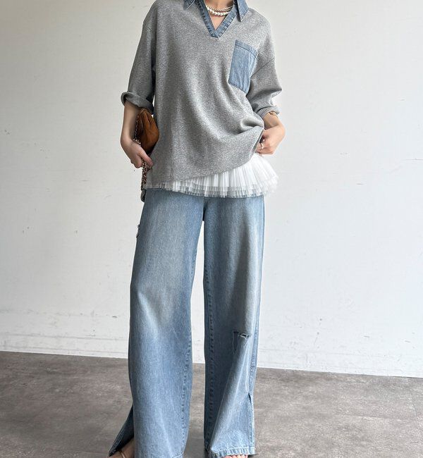  「【WEB限定】ダンガリードッキングトップス」|Tシャツ・カットソー|