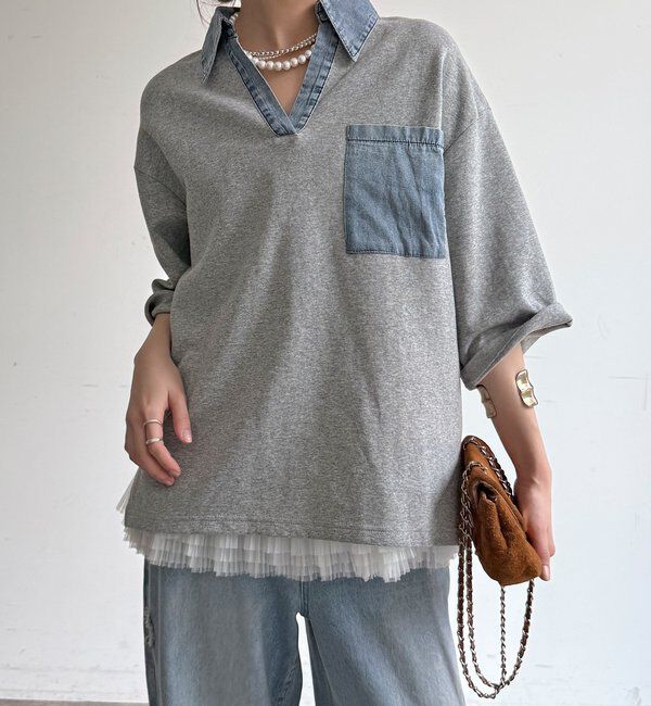  「【WEB限定】ダンガリードッキングトップス」|Tシャツ・カットソー|