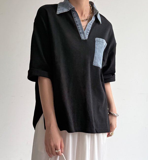  「【WEB限定】ダンガリードッキングトップス」|Tシャツ・カットソー|ブラック