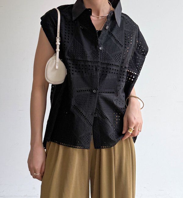  「【WEB限定】カットワークレースシャツ」|シャツ・ブラウス|ブラック