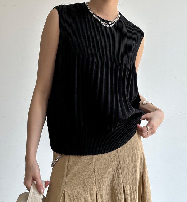  「【WEB限定】プリーツノースリーブトップス」|Tシャツ・カットソー|