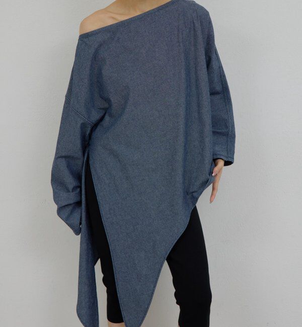  「【PEAS】【手洗い可】アシメシャンブレーシャツ」|シャツ・ブラウス|ブルー