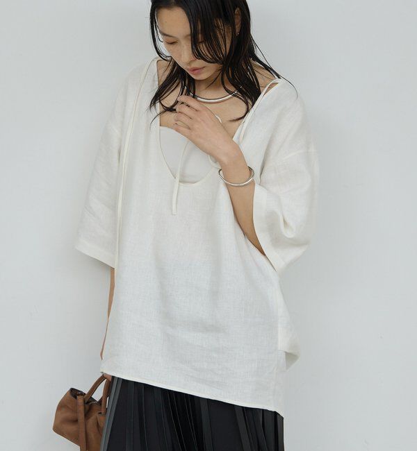  「リネンディープネックプルオーバー」|シャツ・ブラウス|