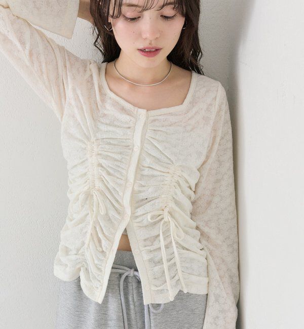  「シャーリングレースカーディガン」|Tシャツ・カットソー|オフホワイト