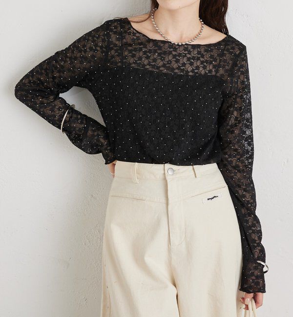  「シャイニーレースロングTシャツ」|Tシャツ・カットソー|