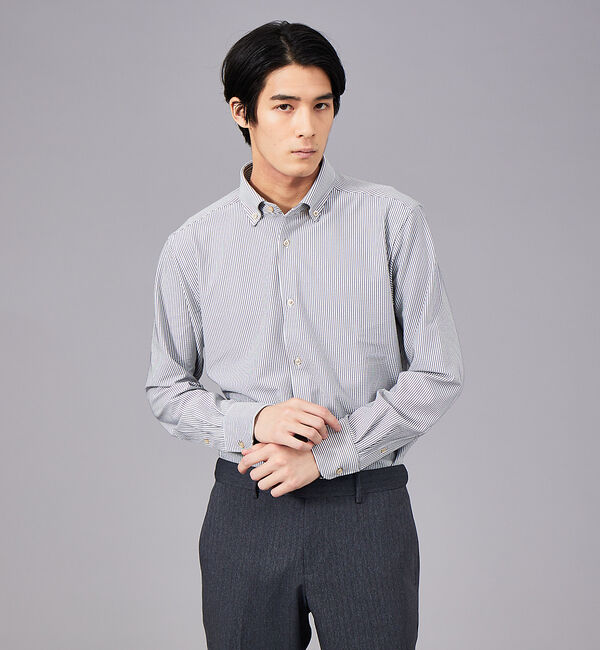 ABAHOUSE「【多機能】ナローストライプ サッカー ボタンダウン シャツ」|シャツ・ブラウス|グレー