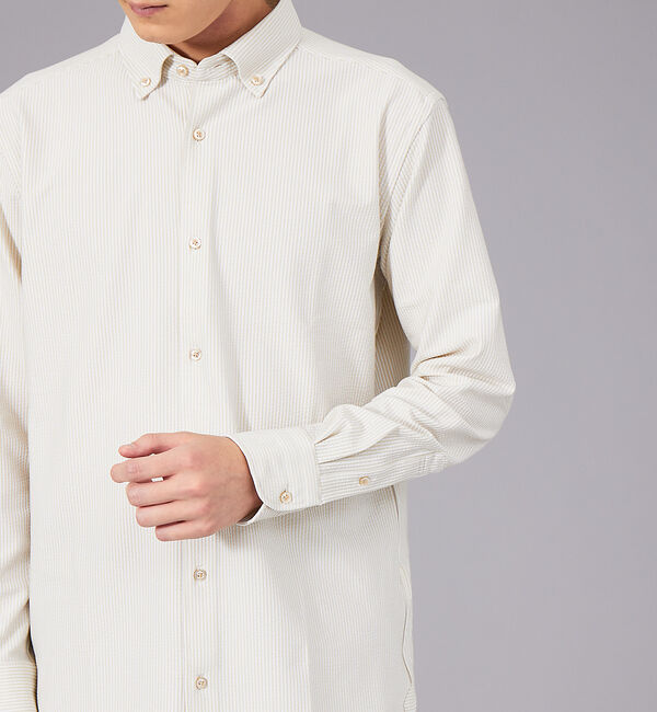 ABAHOUSE「【多機能】ナローストライプ サッカー ボタンダウン シャツ」|シャツ・ブラウス|