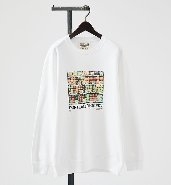 ABAHOUSE「【PORTLAND-GROCERY】グラフィックプリント クルーネックスウェット」|スウェット・ジャージ|ホワイト