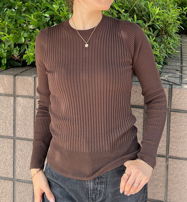 Rouge vif「シルク混ワイドリブプルオーバーニット」|ニット・セーター|ブラウン