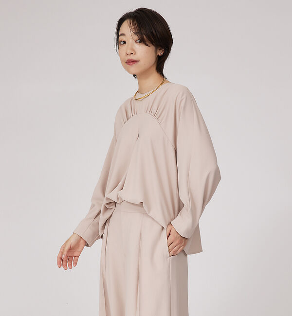 qualite「【セットアップ対応】アセテートジョーゼットギャザーブラウス」|シャツ・ブラウス|ピンクベージュ