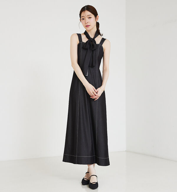 SELFIST「デニムライクリボン付ワンピース」|ワンピース|ブラック