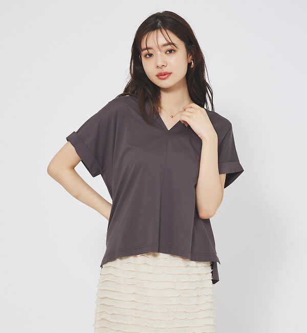 abahouse mavie「シルケットダブルVネックフレンチプルオーバー」|Tシャツ・カットソー|