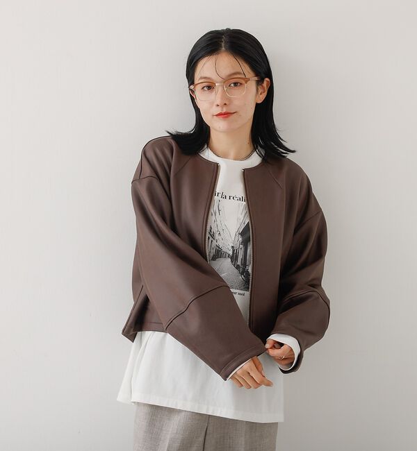 abahouse mavie「ソフトレザーライクジップブルゾン」|ブルゾン・スタジャン|