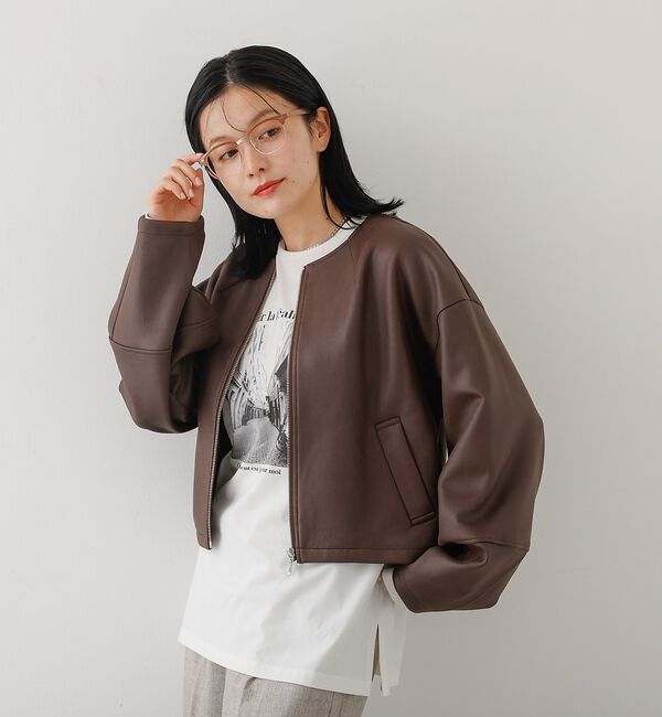 abahouse mavie「ソフトレザーライクジップブルゾン」|ブルゾン・スタジャン|