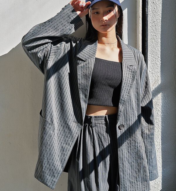 NOMINE「ストライプワイドジャケット」|テーラードジャケット|