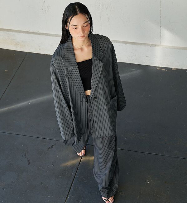 NOMINE「ストライプワイドジャケット」|テーラードジャケット|