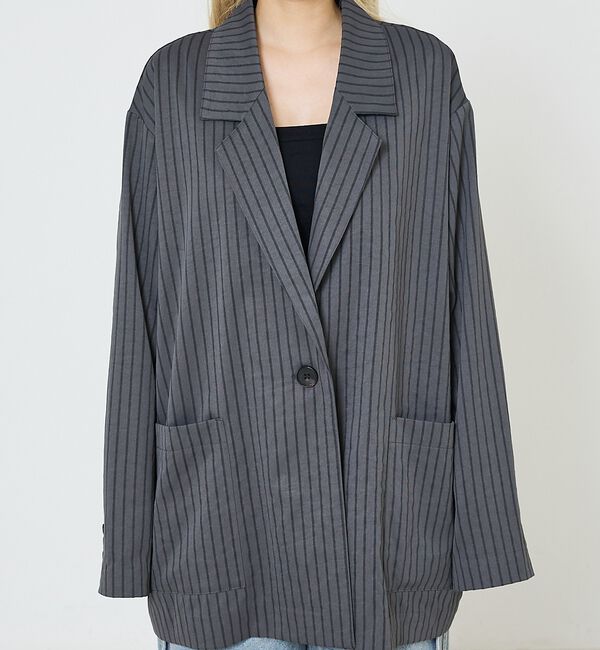 NOMINE「ストライプワイドジャケット」|テーラードジャケット|