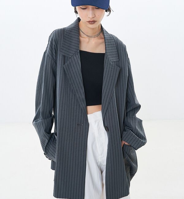 NOMINE「ストライプワイドジャケット」|テーラードジャケット|